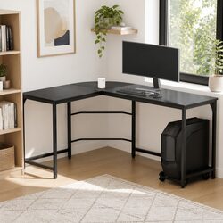 Compact L-Shaped Computer Desk with CPU Stand 147cm