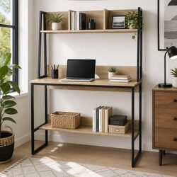 Compact Oak Workstation with Bookshelf Storage 100CM