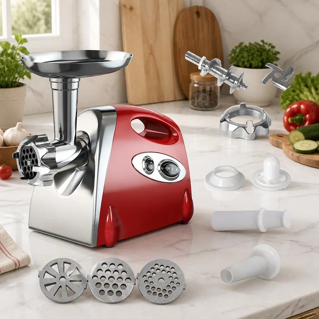 Electric Meat Grinder Mincer Red 800W Three Grinding Options