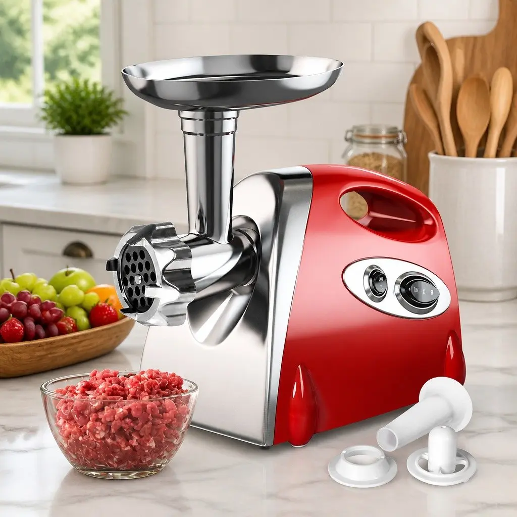 Electric Meat Grinder Mincer Red 800W Three Grinding Options