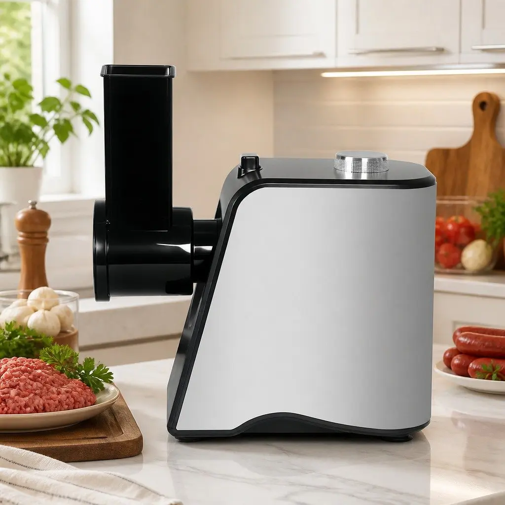 Electric Meat Grinder Black Silver 2800W 4-in-1 with Sausage Stuffer Vegetable Slicer