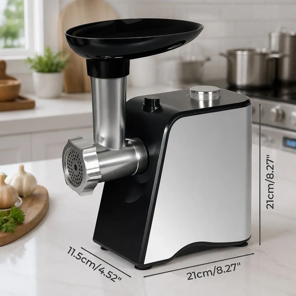 Electric Meat Grinder Black Silver 2800W 4-in-1 with Sausage Stuffer Vegetable Slicer