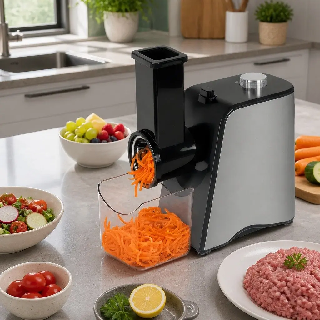 Electric Meat Grinder Black Silver 2800W 4-in-1 with Sausage Stuffer Vegetable Slicer