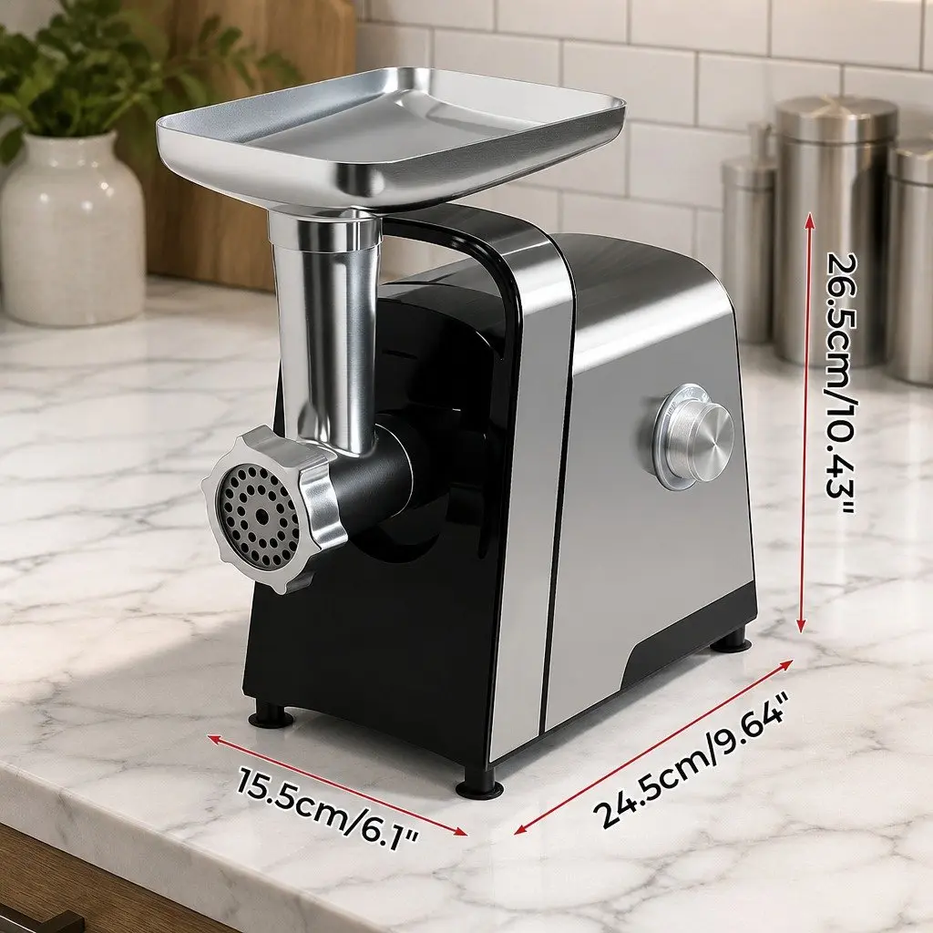 Electric Meat Grinder Black Silver 2800W 3 in 1 Sausage Maker Kibbe Attachment