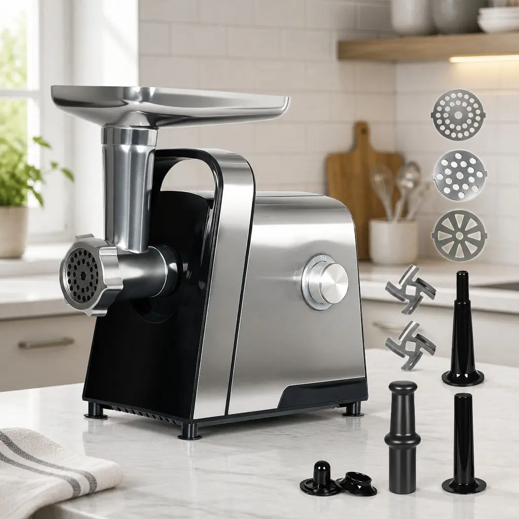 Electric Meat Grinder Black Silver 2800W 3 in 1 Sausage Maker Kibbe Attachment