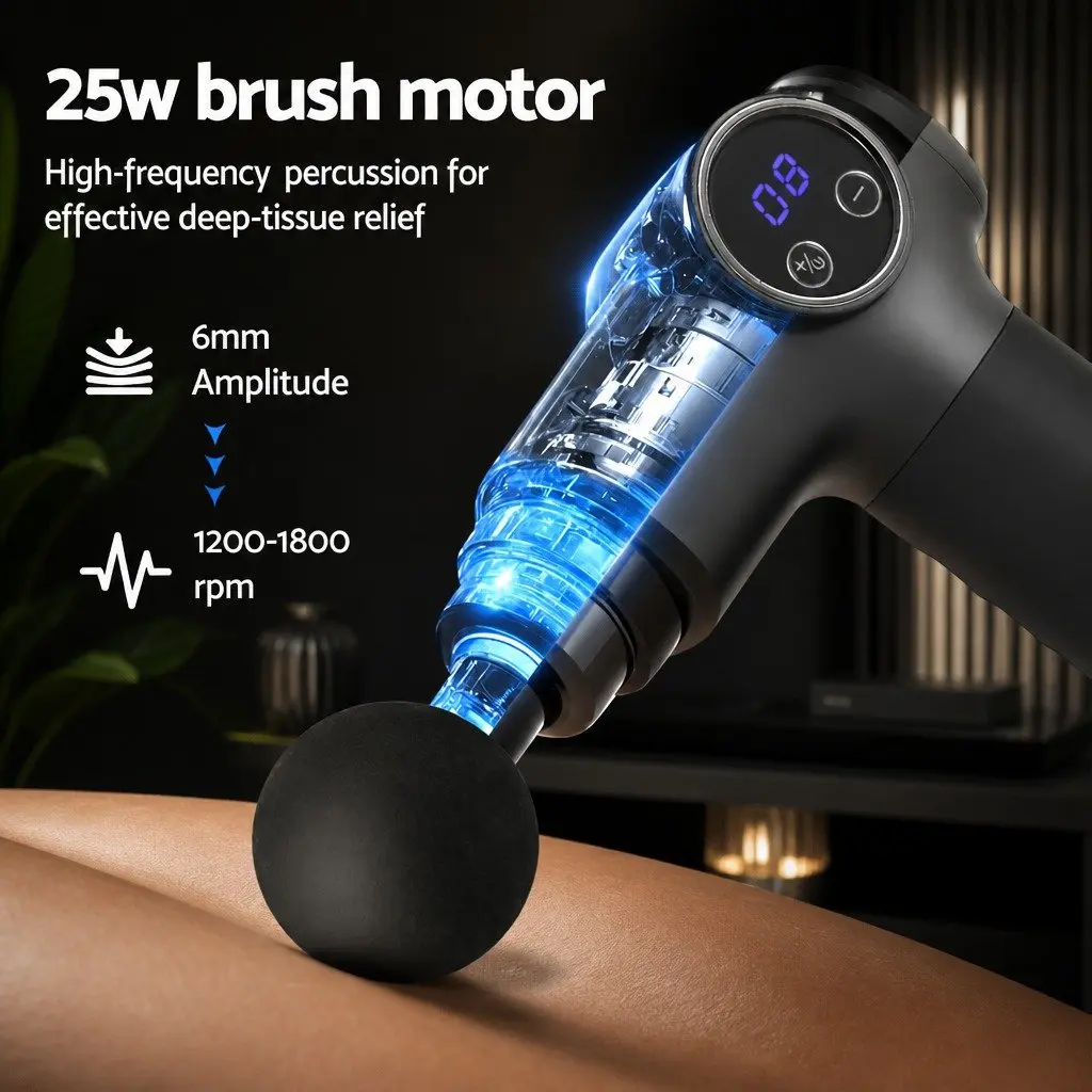 Massage Gun Black 8 Speed 4 Head Vibration Massager Rechargeable Muscle Relief