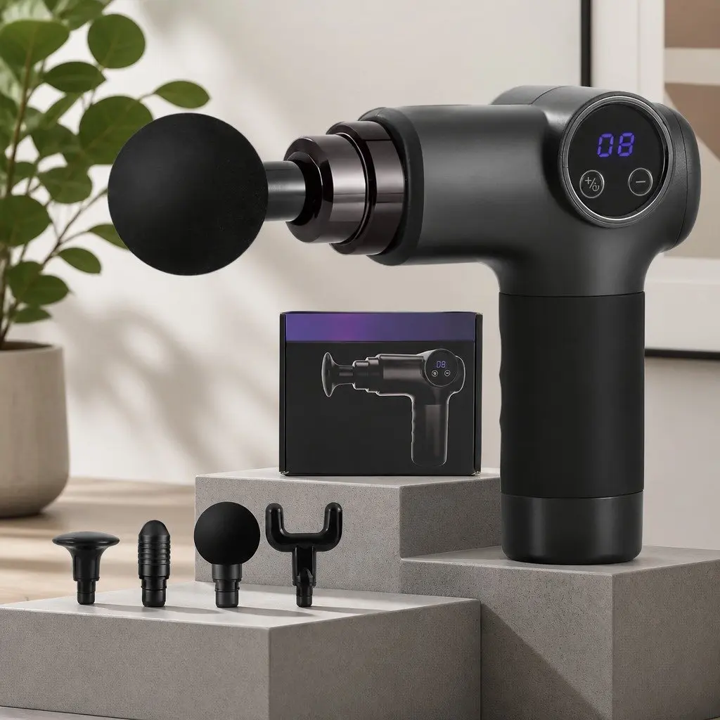 Massage Gun Black 8 Speed 4 Head Vibration Massager Rechargeable Muscle Relief