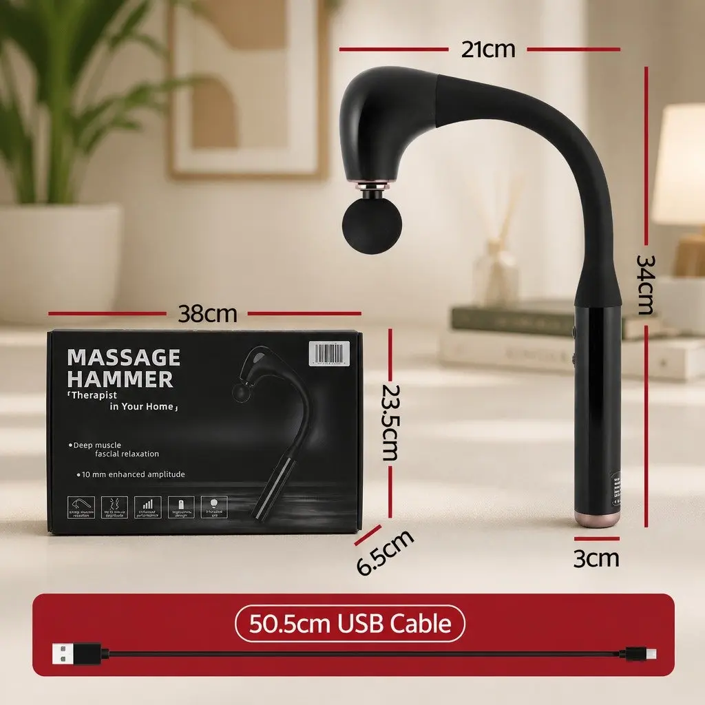 Massage Gun U-shaped Extended Handle Percussion Massager 4 Heads Black