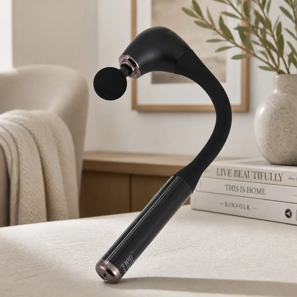 Massage Gun U-shaped Extended Handle Percussion Massager 4 Heads Black