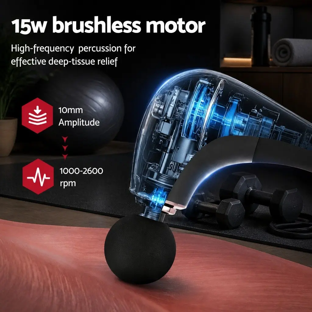 Massage Gun U-shaped Extended Handle Percussion Massager 4 Heads Black