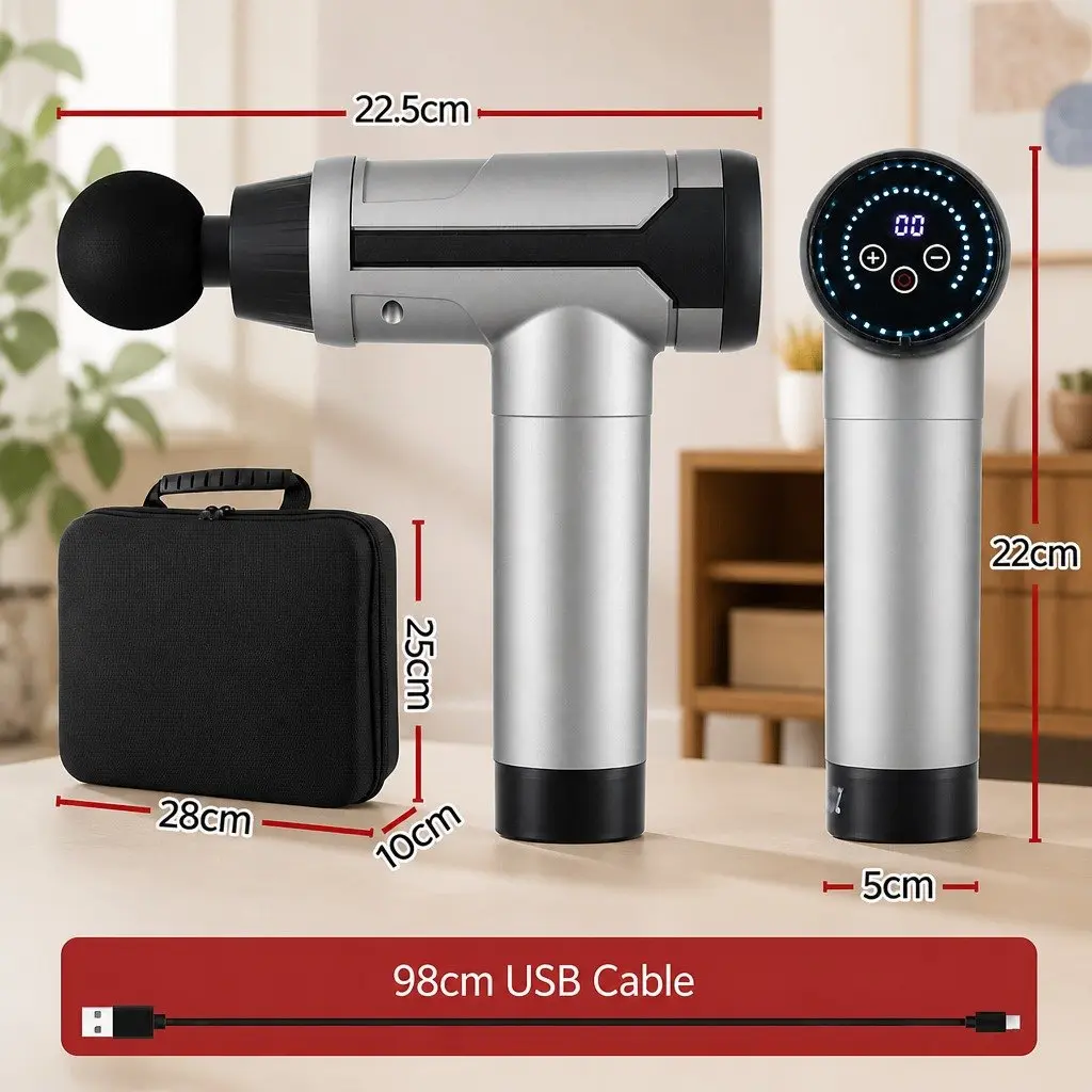Massage Gun Black 30 Speed 6 Head Rechargeable Vibration Muscle Massager