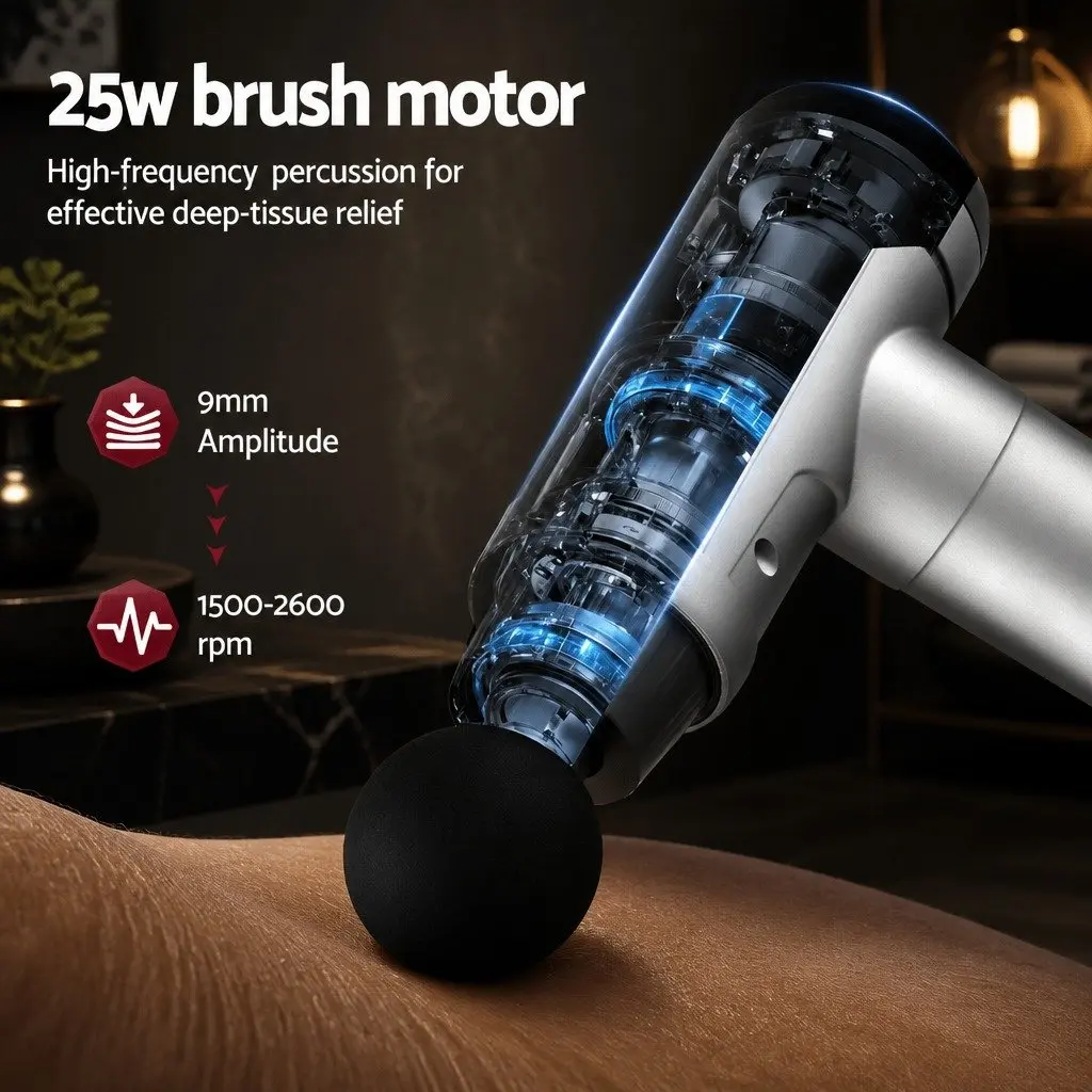 Massage Gun Black 30 Speed 6 Head Rechargeable Vibration Muscle Massager