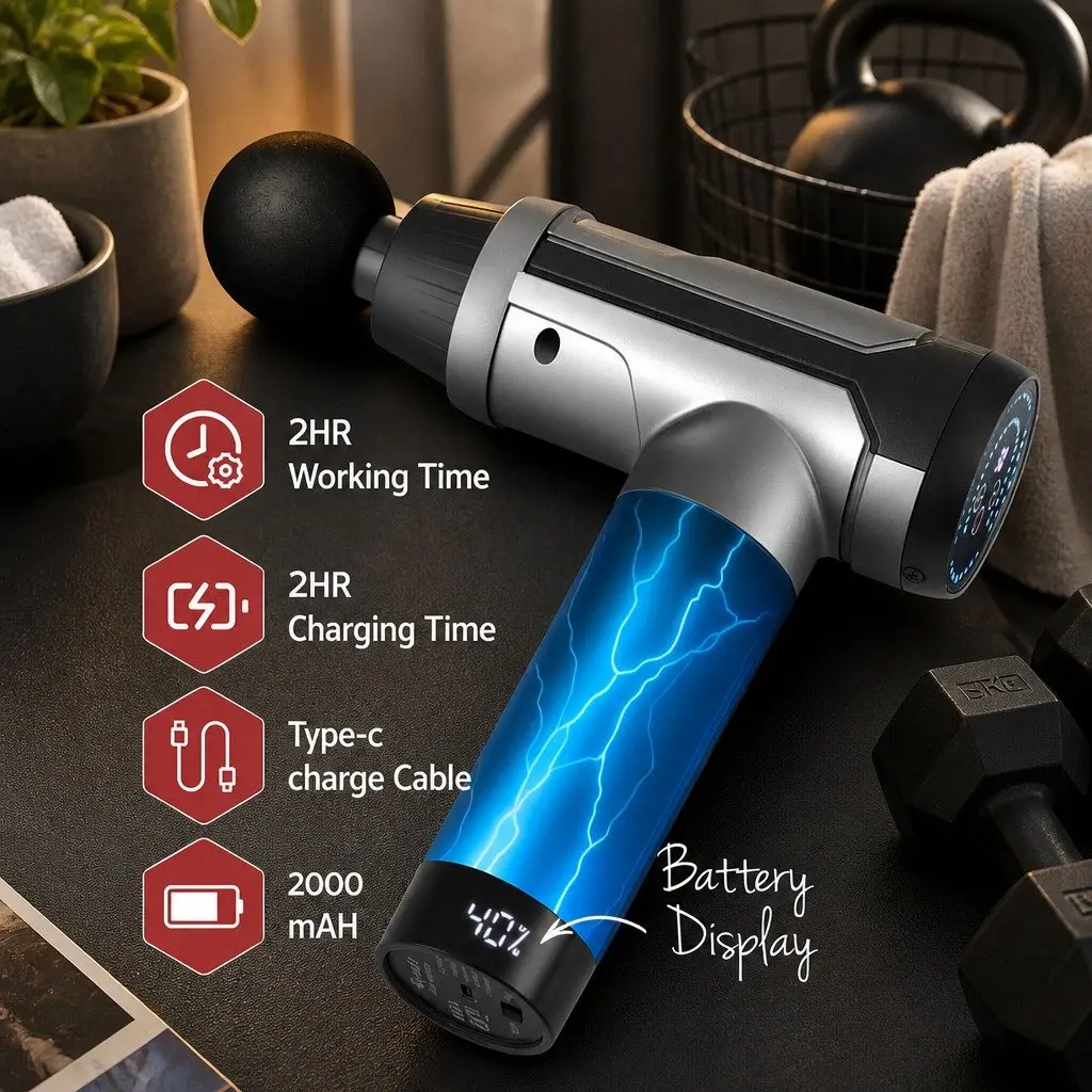 Massage Gun Black 30 Speed 6 Head Rechargeable Vibration Muscle Massager
