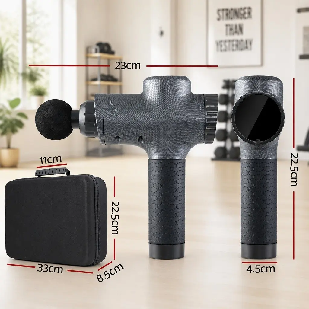 Massage Gun Grey 30 Speed 6 Heads Vibration Muscle Massager Rechargeable