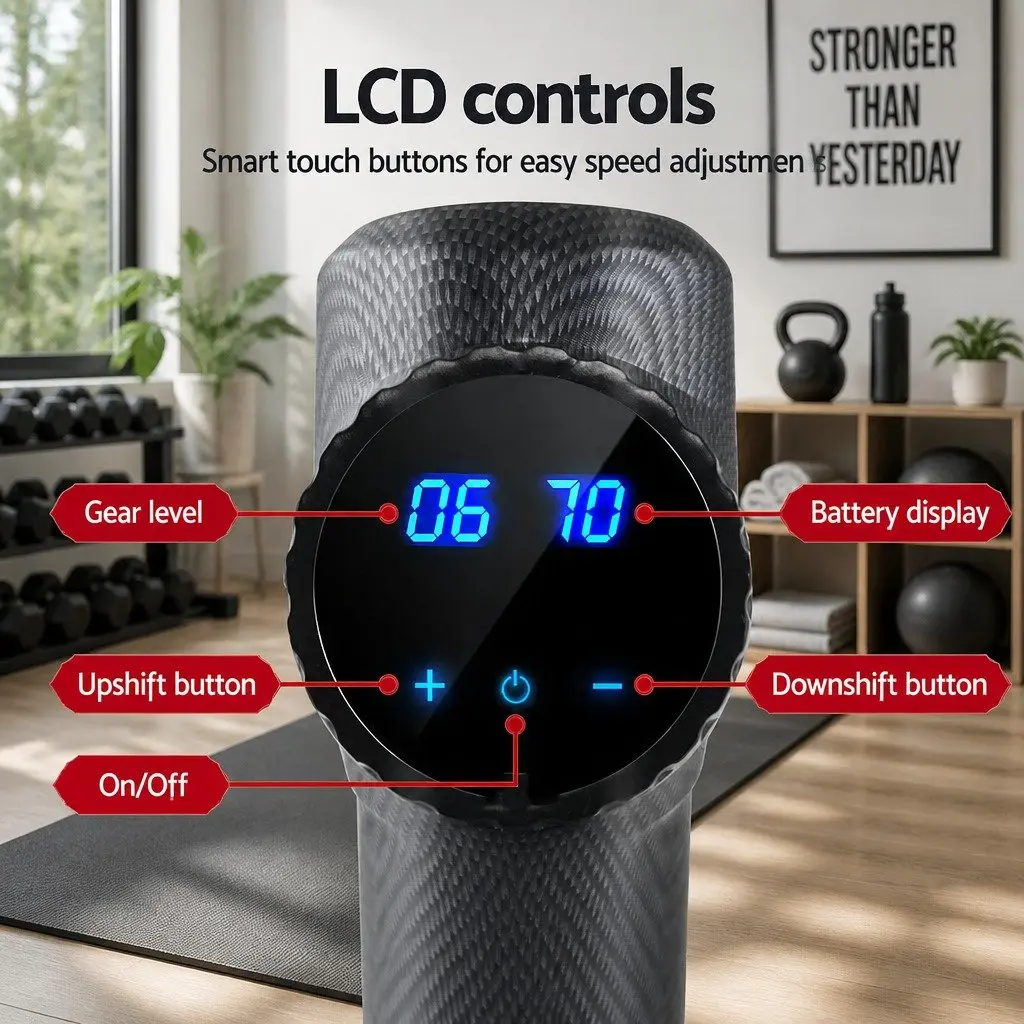 Massage Gun Grey 30 Speed 6 Heads Vibration Muscle Massager Rechargeable