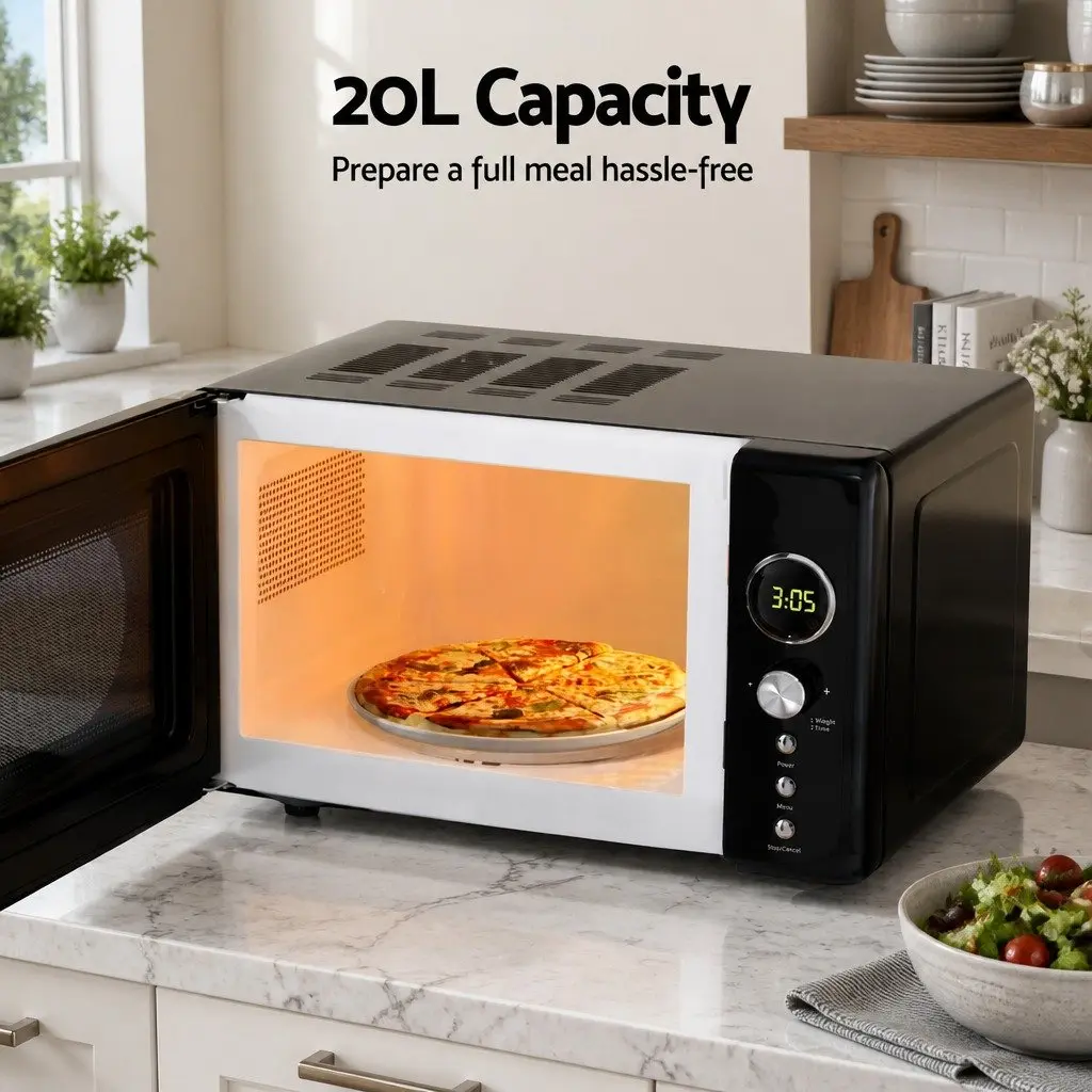 Microwave Oven Black 20L Digital 700W 8 Auto Cook Menus Defrost