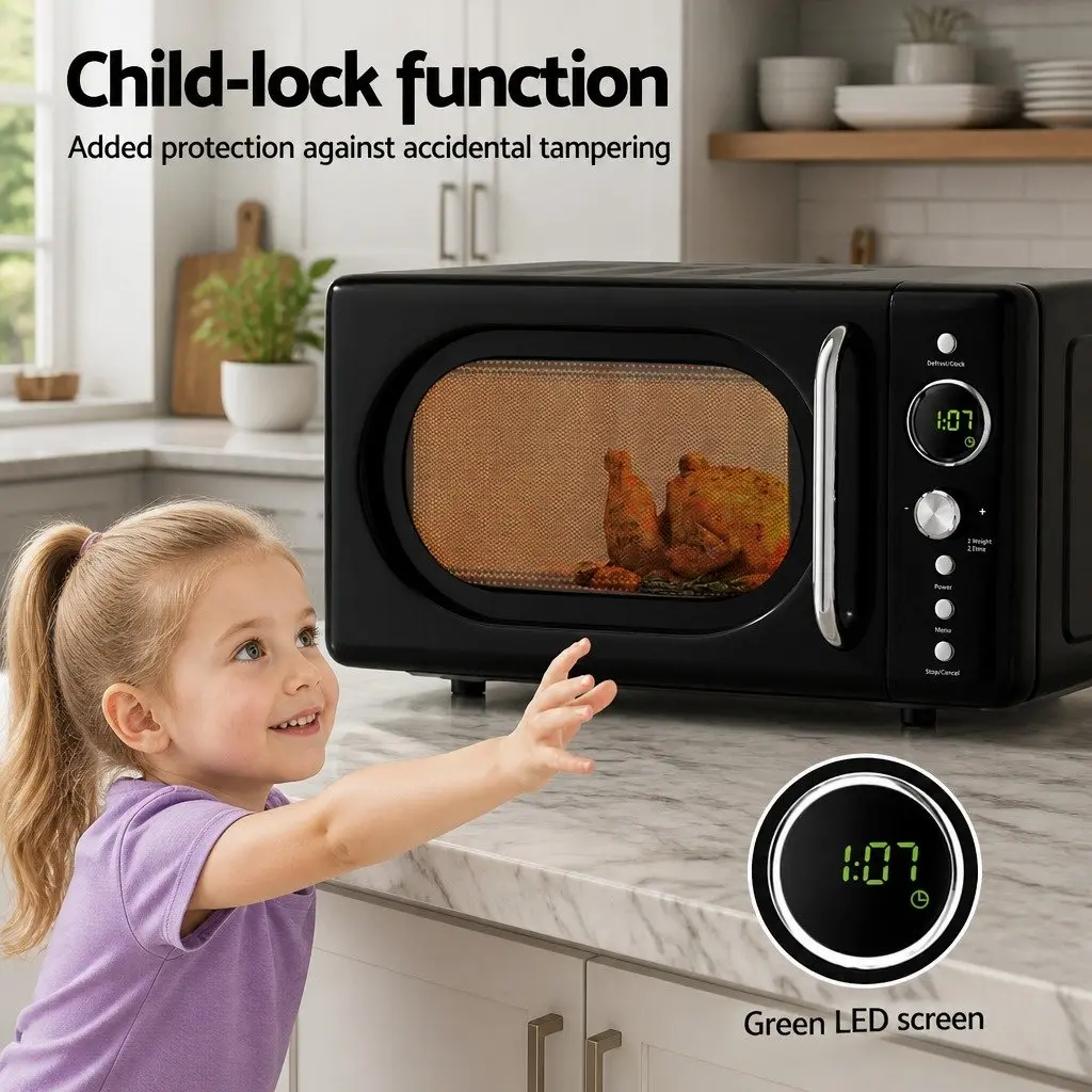 Microwave Oven Black 20L Digital 700W 8 Auto Cook Menus Defrost