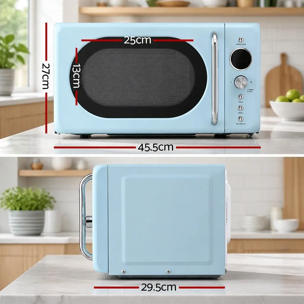 Microwave Oven Blue 20L Digital Control 8 Auto Cook Menus Defrost Timer Kitchen