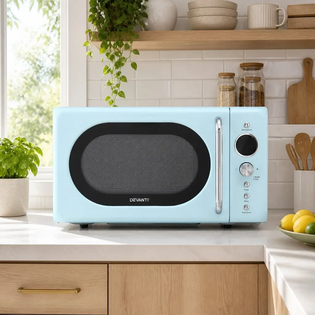 Microwave Oven Blue 20L Digital Control 8 Auto Cook Menus Defrost Timer Kitchen