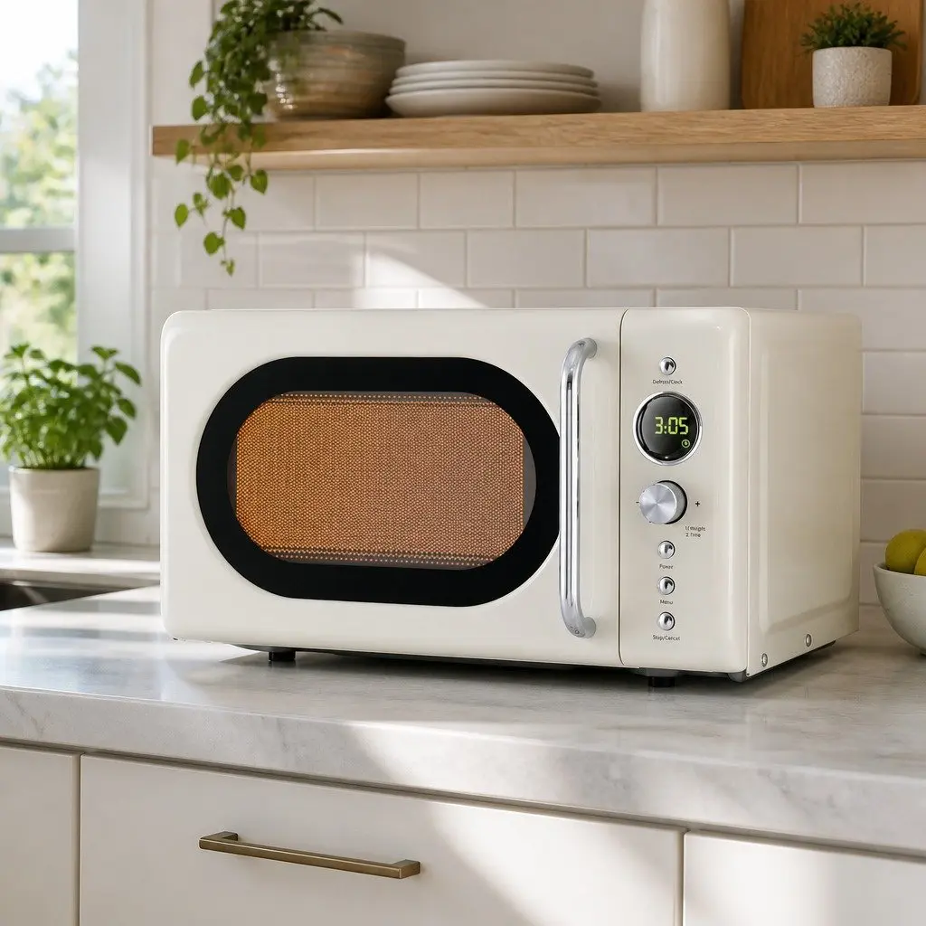 Microwave Oven Cream 20L 700W Digital Timer Express Cooking Defrost LED Display