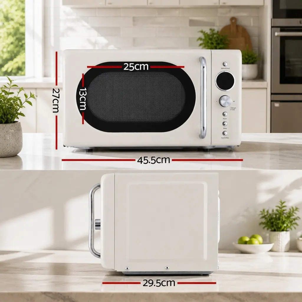 Microwave Oven Cream 20L 700W Digital Timer Express Cooking Defrost LED Display