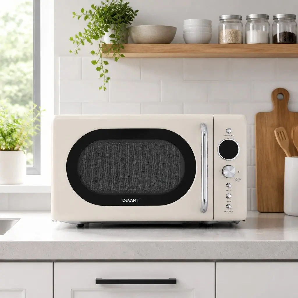 Microwave Oven Cream 20L 700W Digital Timer Express Cooking Defrost LED Display