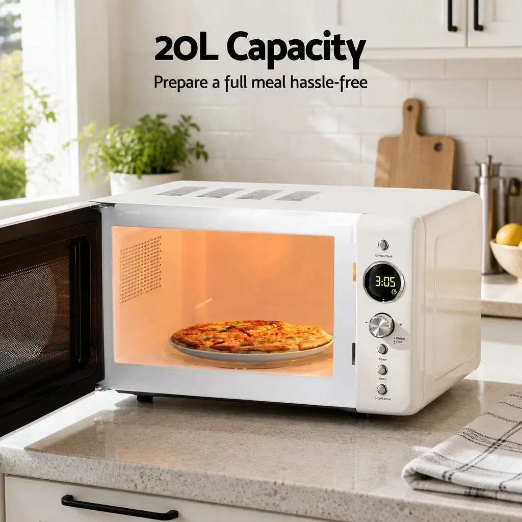 Microwave Oven Cream 20L 700W Digital Timer Express Cooking Defrost LED Display