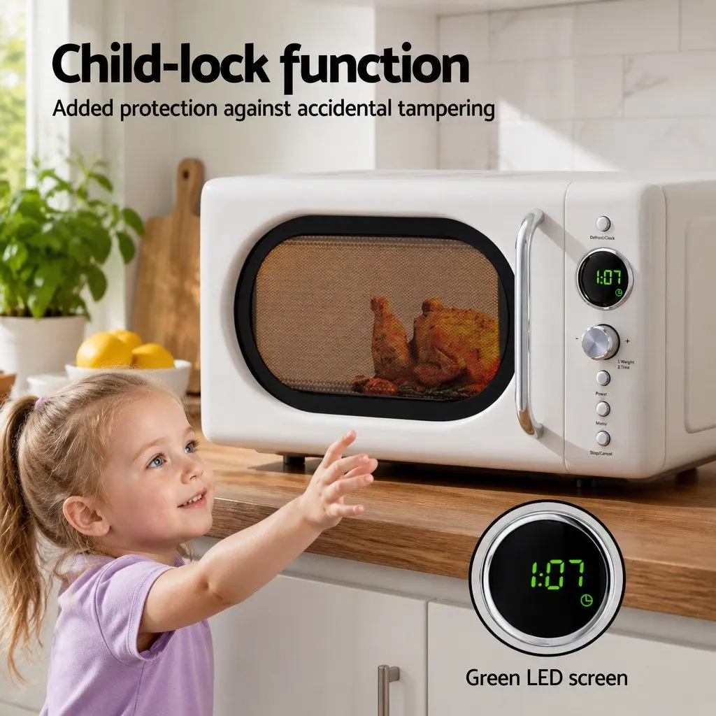 Microwave Oven Cream 20L 700W Digital Timer Express Cooking Defrost LED Display