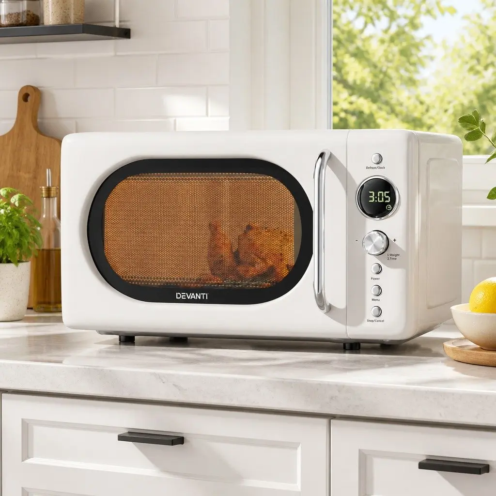 Microwave Oven Cream 20L 700W Digital Timer Express Cooking Defrost LED Display