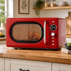 Efficient 20L Red Microwave Oven with Versatile Settings