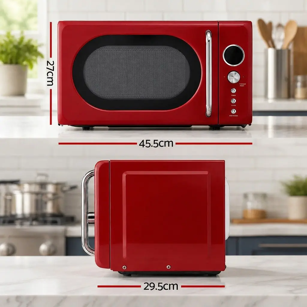 Microwave Oven Red 20L 700W Digital Control 8 Auto Cook Menus 6 Power Levels