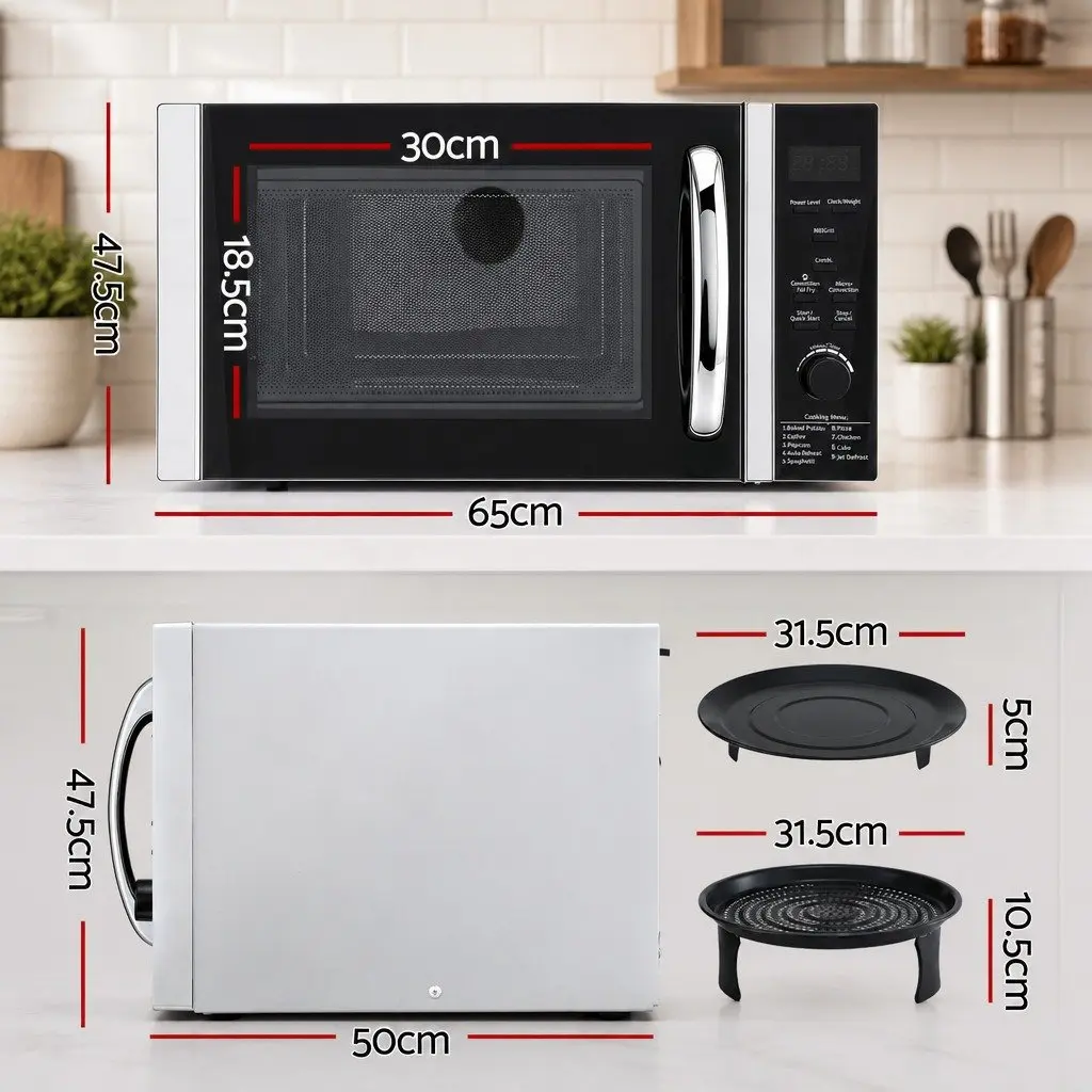 30L Microwave Oven Black Digital Cooker 4-in-1 Air Fryer Convection Grill LED Display