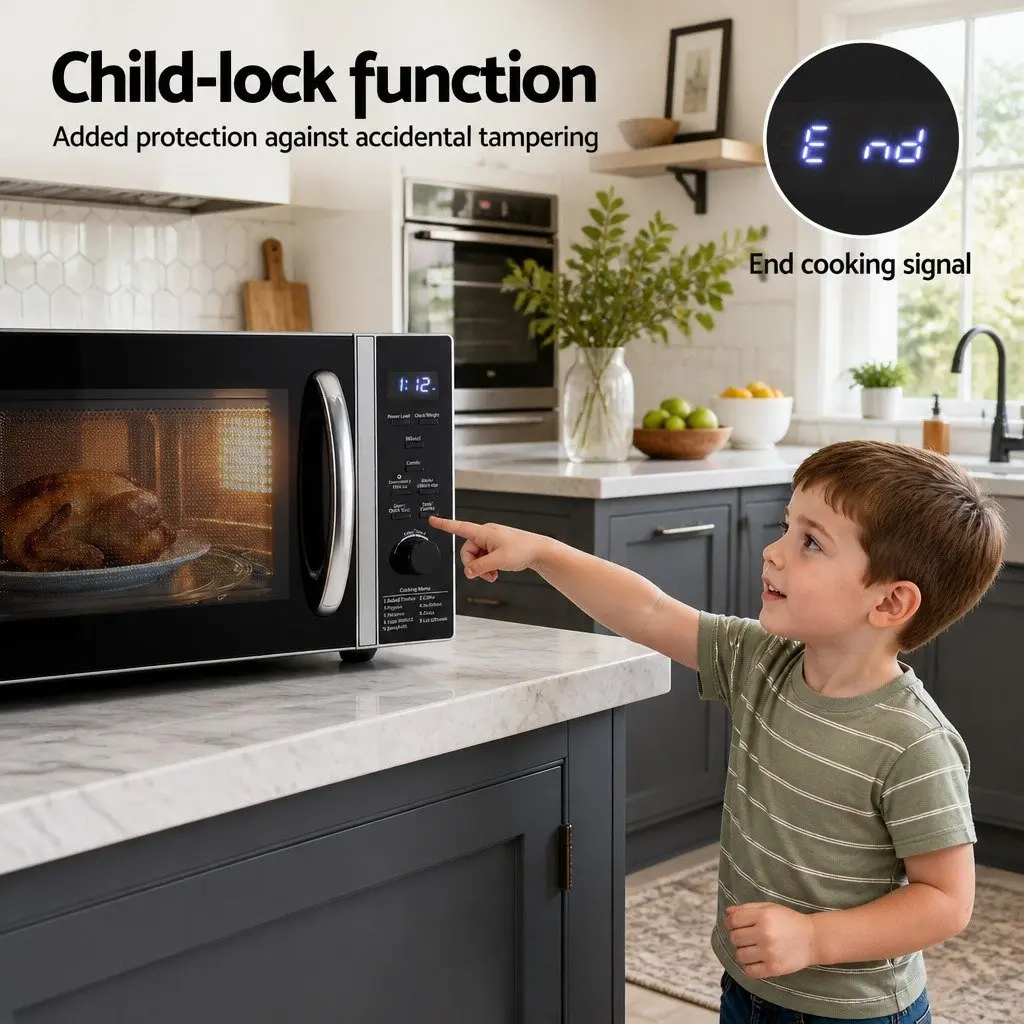 30L Microwave Oven Black Digital Cooker 4-in-1 Air Fryer Convection Grill LED Display