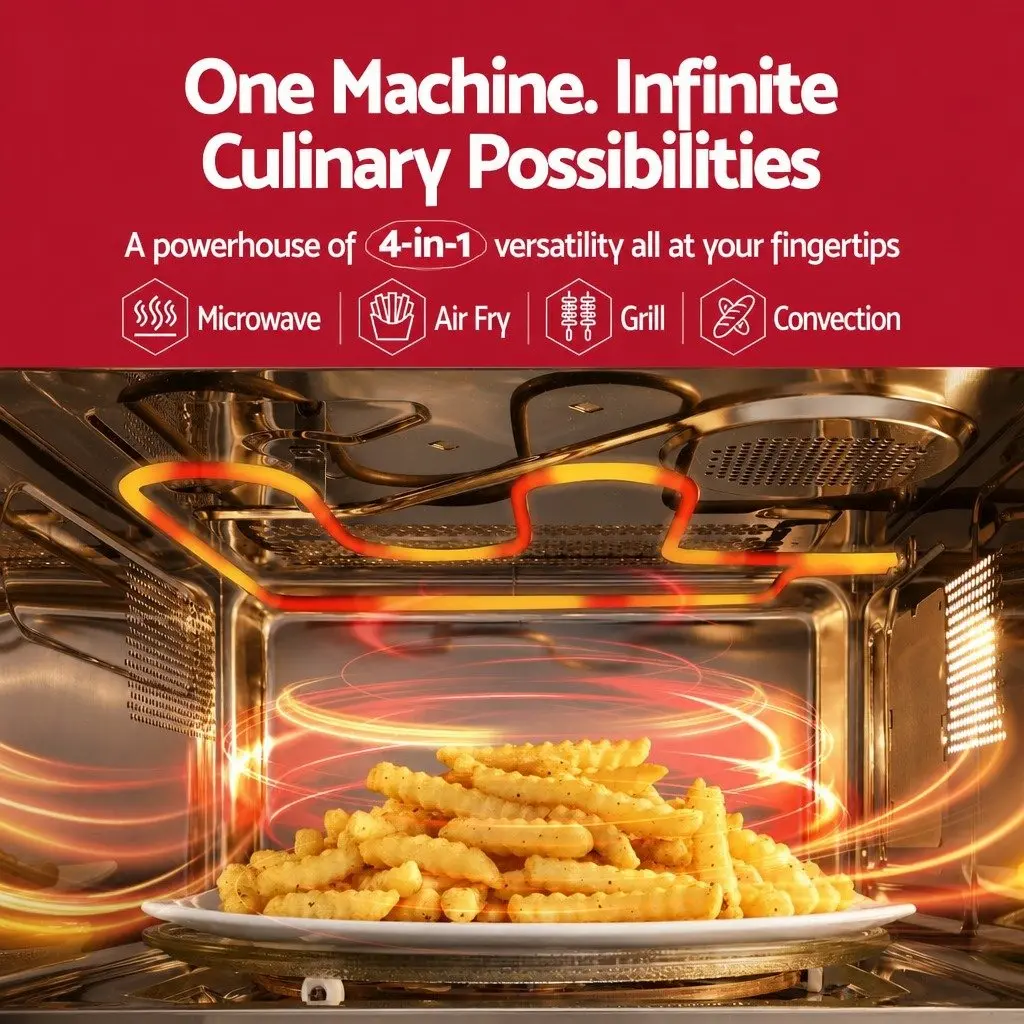 30L Microwave Oven Black Digital Cooker 4-in-1 Air Fryer Convection Grill LED Display
