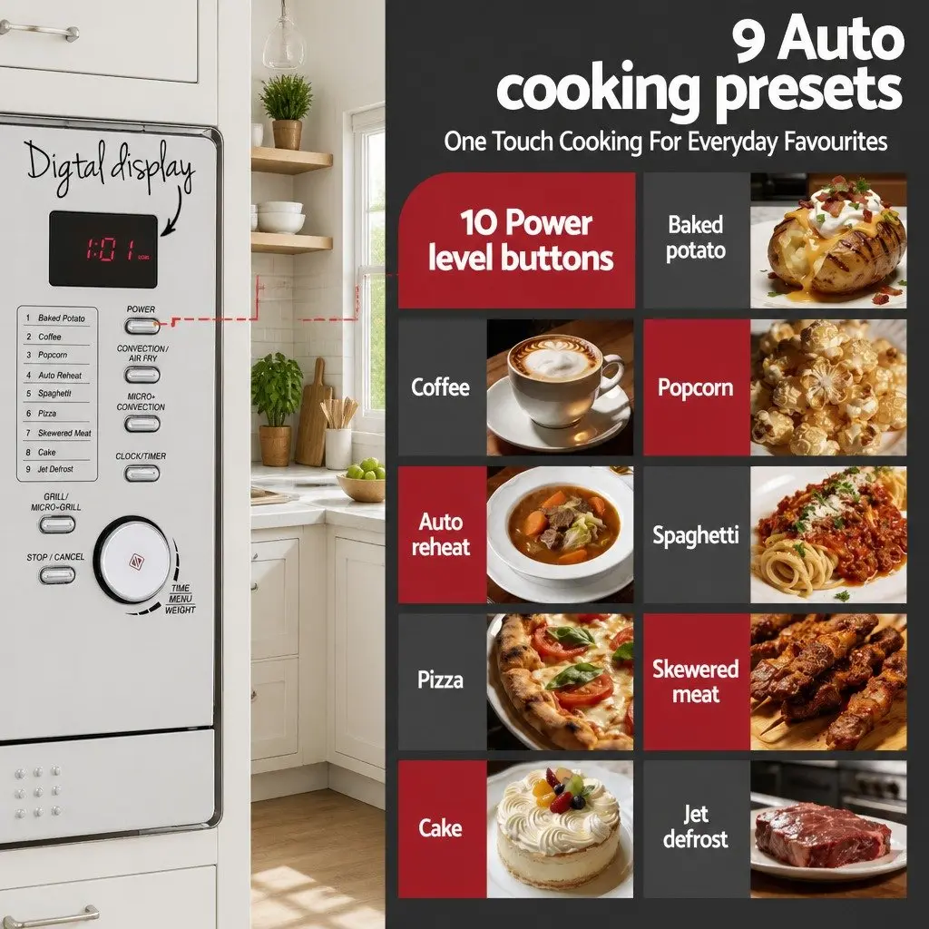 Built In Microwave Oven 30L 4 in 1 Grill Air Fry Convection Digital Control