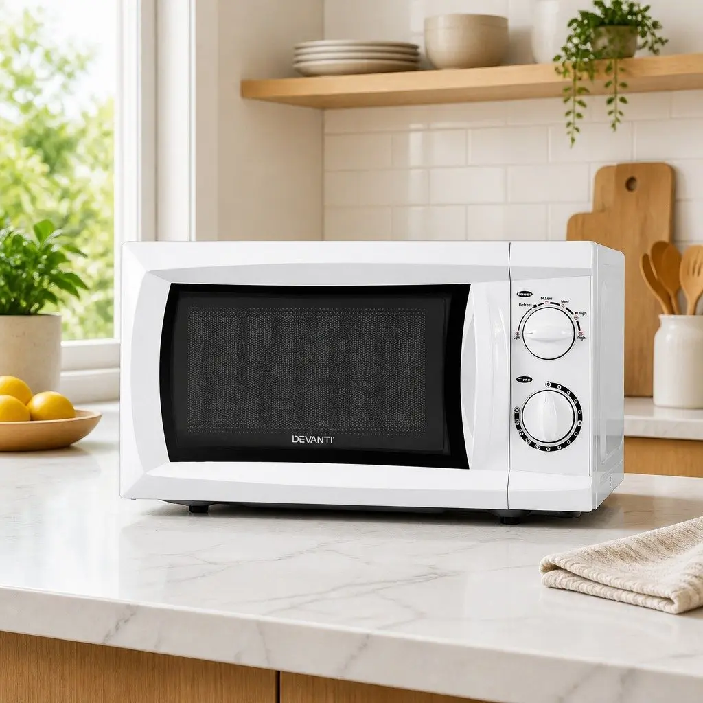 Microwave Oven White 20L 700W Countertop with Glass Turntable