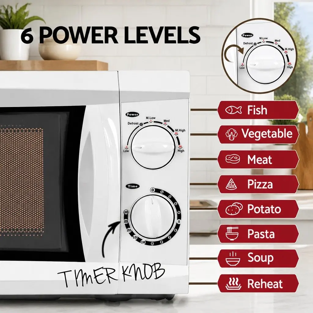 Microwave Oven White 20L 700W Countertop with Glass Turntable
