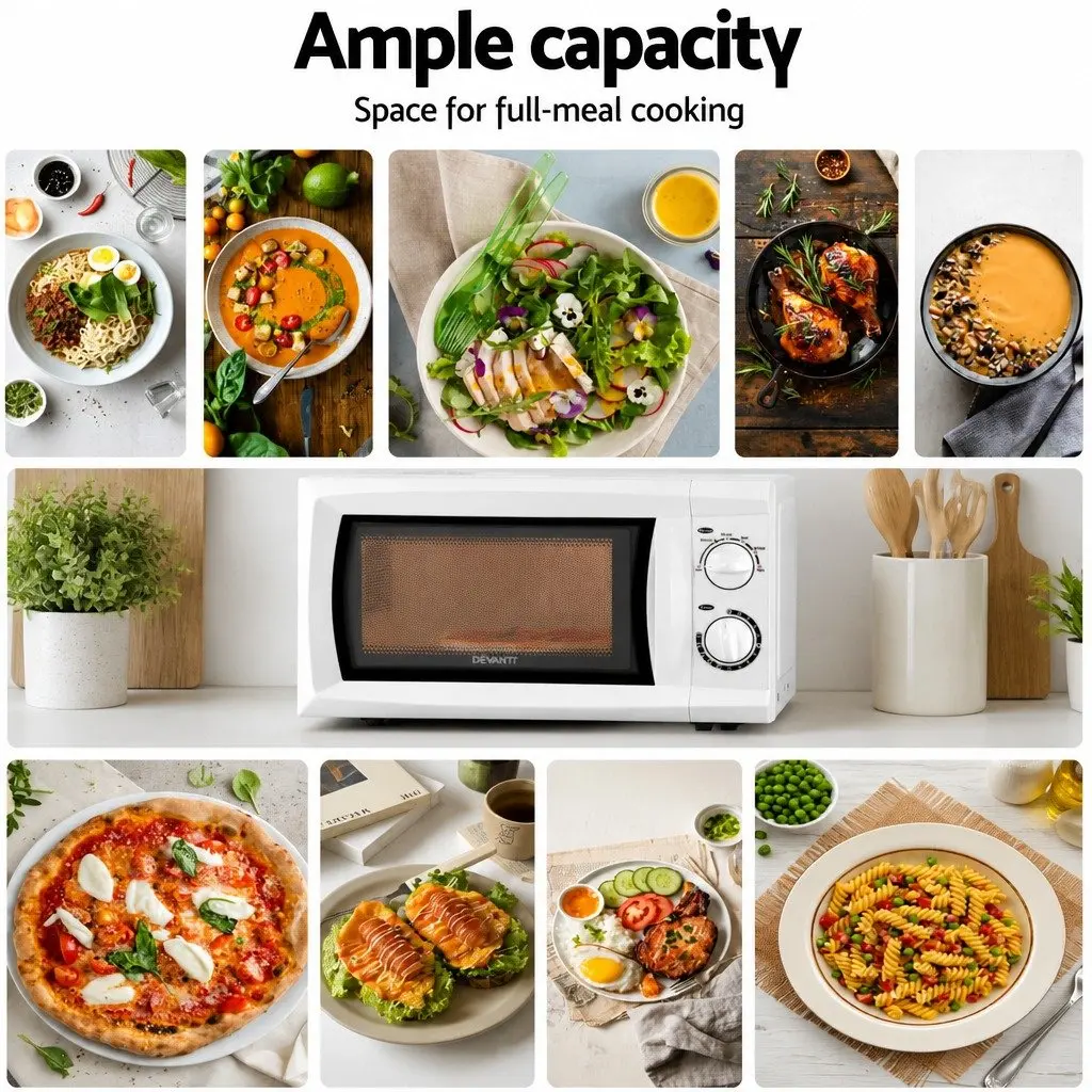 Microwave Oven White 20L 700W Countertop with Glass Turntable