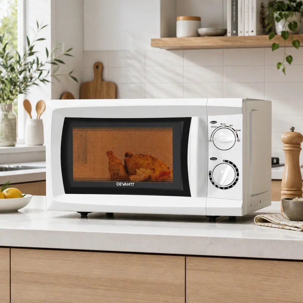 Microwave Oven White 20L 700W Countertop with Glass Turntable