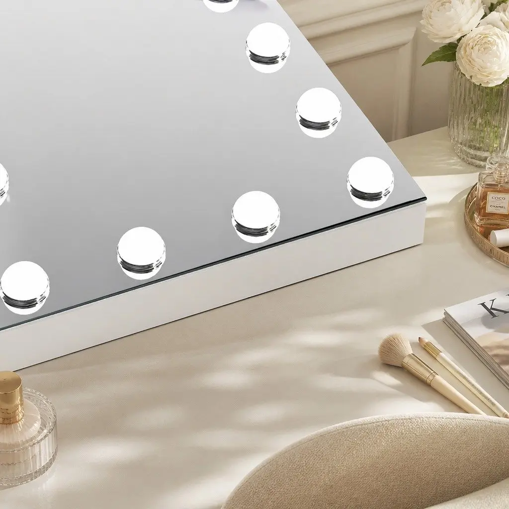 LED Vanity Makeup Mirror White 50cm x 42cm Adjustable 3-Color Lighting Detachable 10x Magnifying Mirror