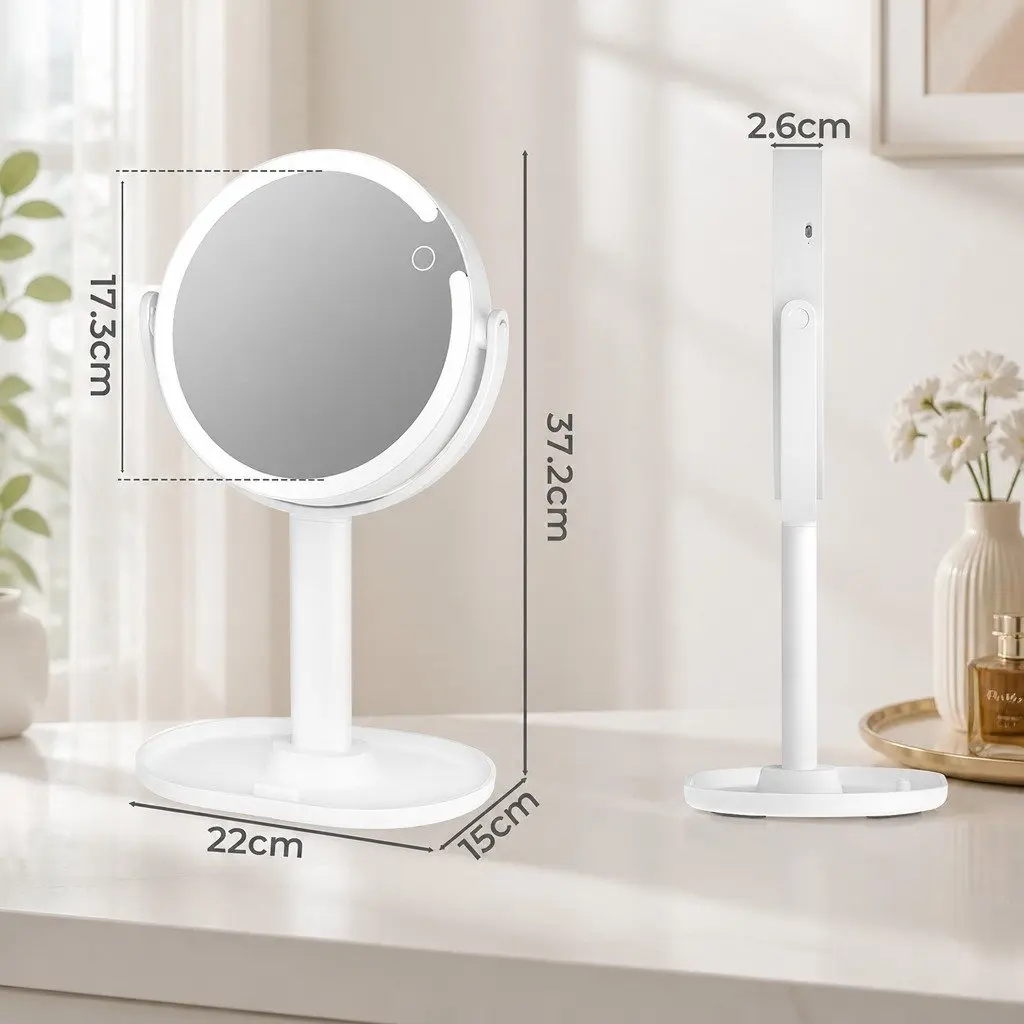 LED Makeup Mirror White 10x Magnifying Double-Sided with Adjustable LED Lighting USB Rechargeable