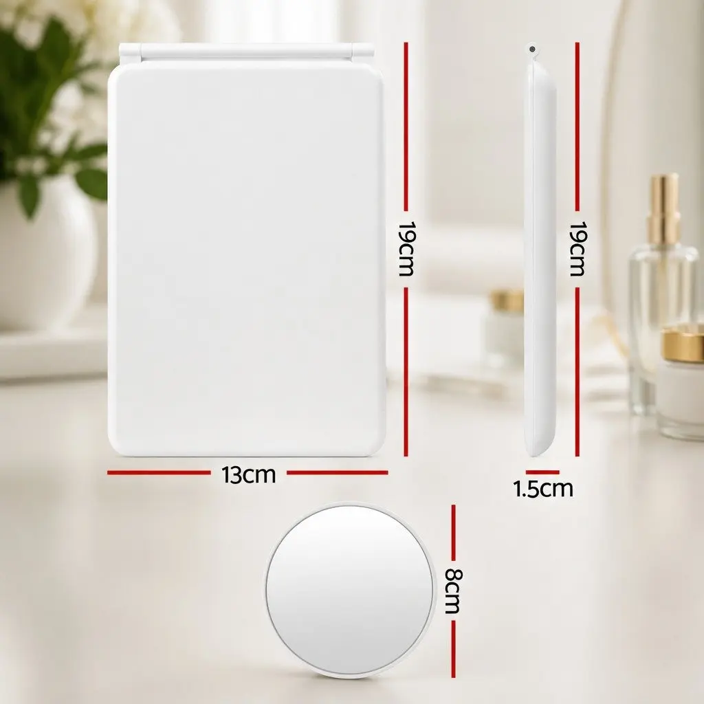 Portable Makeup Mirror White 19cm Adjustable Brightness 10x Magnifier Rechargeable Travel Vanity