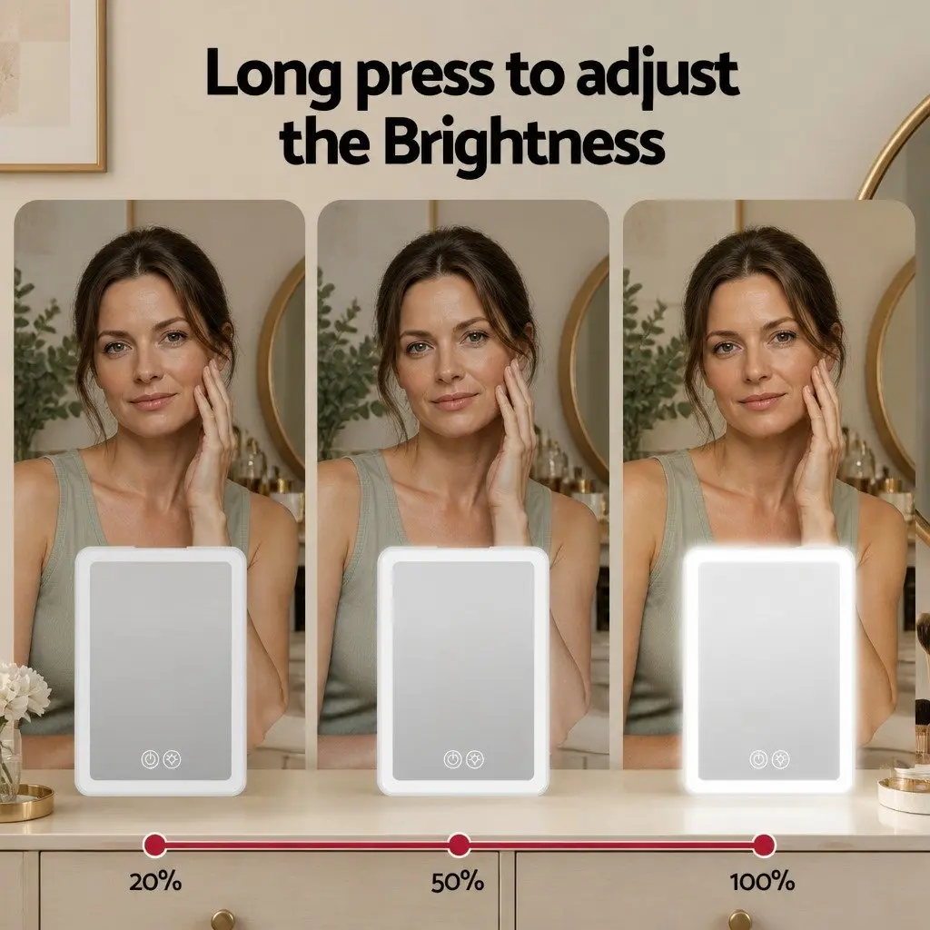 Portable Makeup Mirror White 19cm Adjustable Brightness 10x Magnifier Rechargeable Travel Vanity