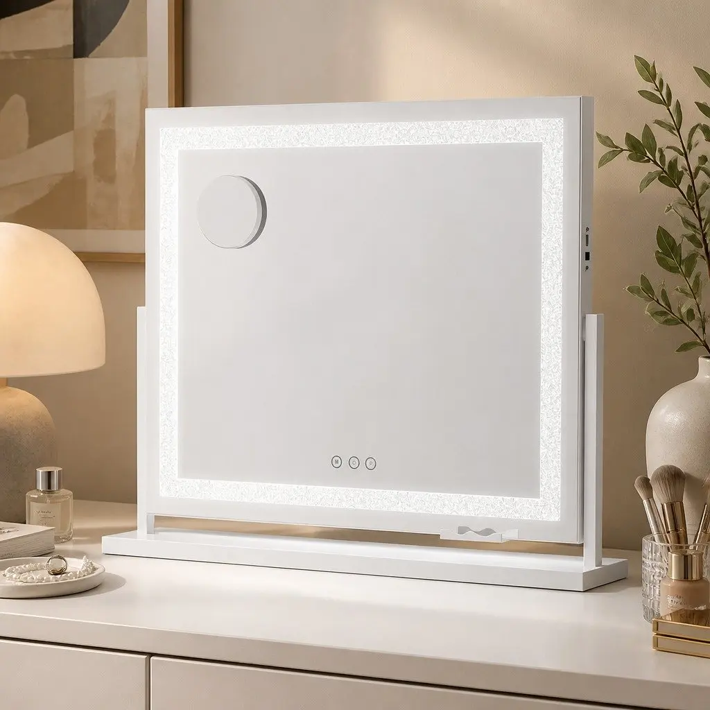 LED Makeup Mirror White 60x50cm 360 Degree Swivel Base Touch Controls