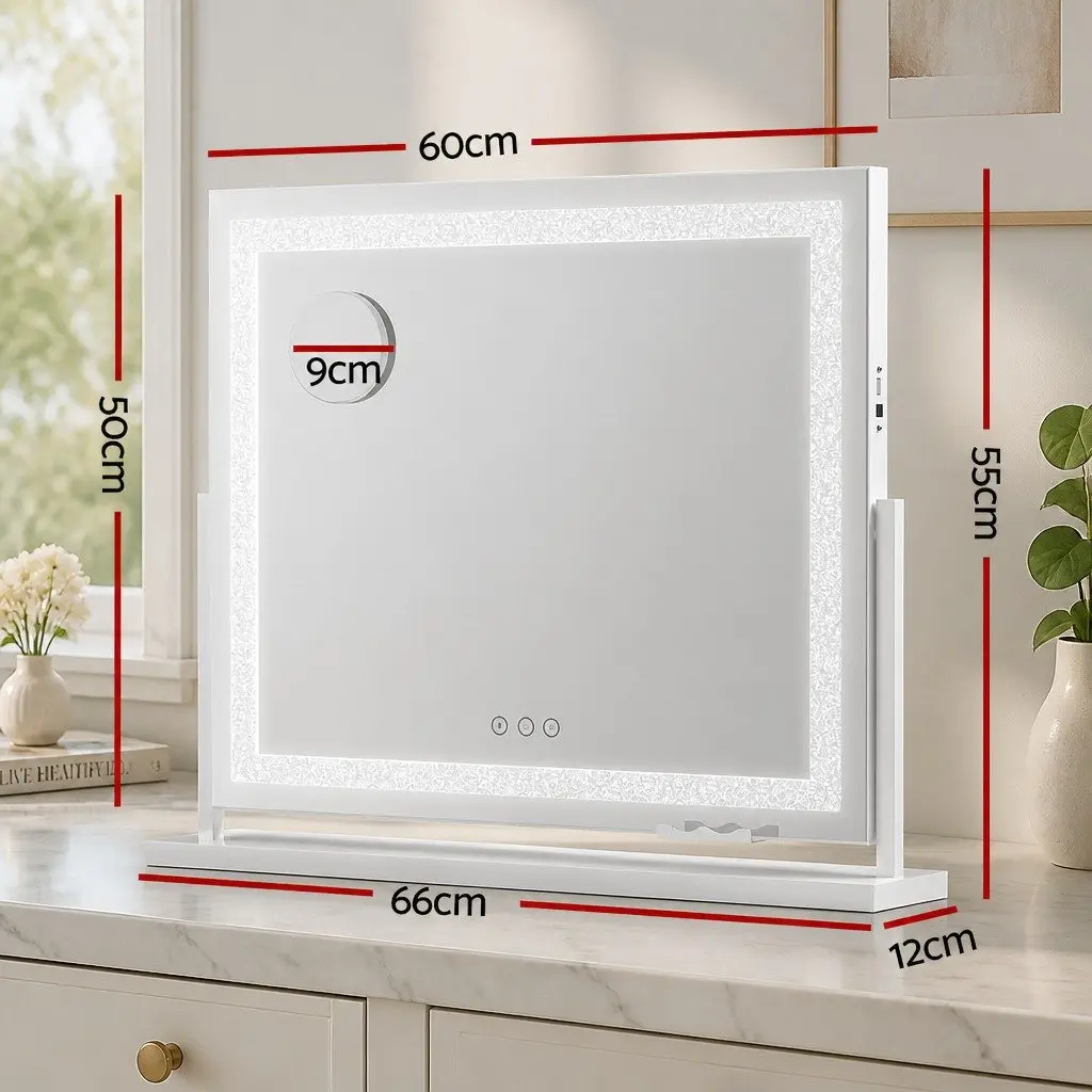 LED Makeup Mirror White 60x50cm 360 Degree Swivel Base Touch Controls