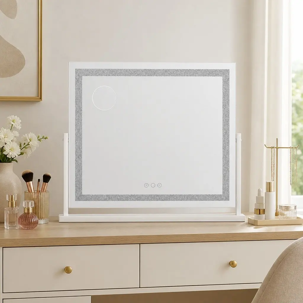 LED Makeup Mirror White 60x50cm 360 Degree Swivel Base Touch Controls