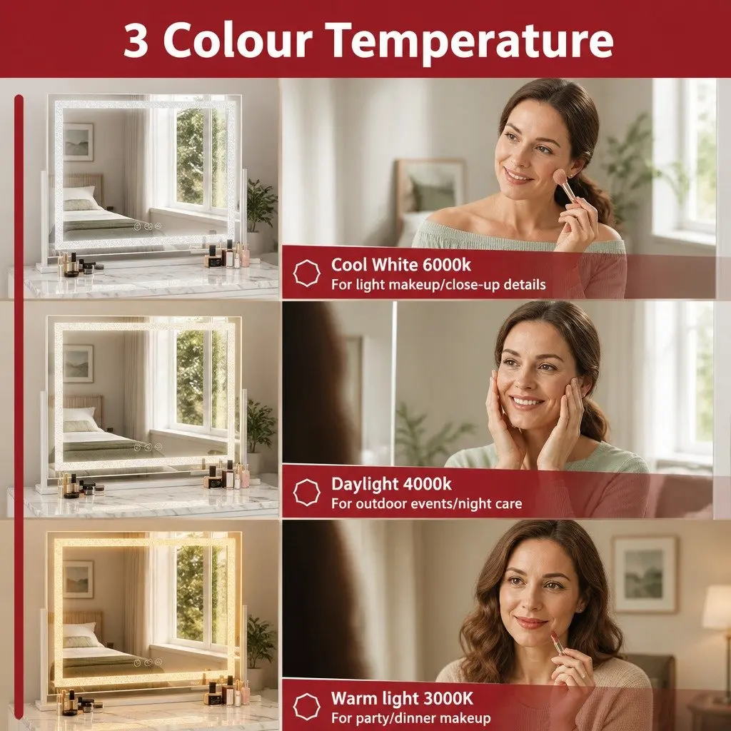 LED Makeup Mirror White 60x50cm 360 Degree Swivel Base Touch Controls