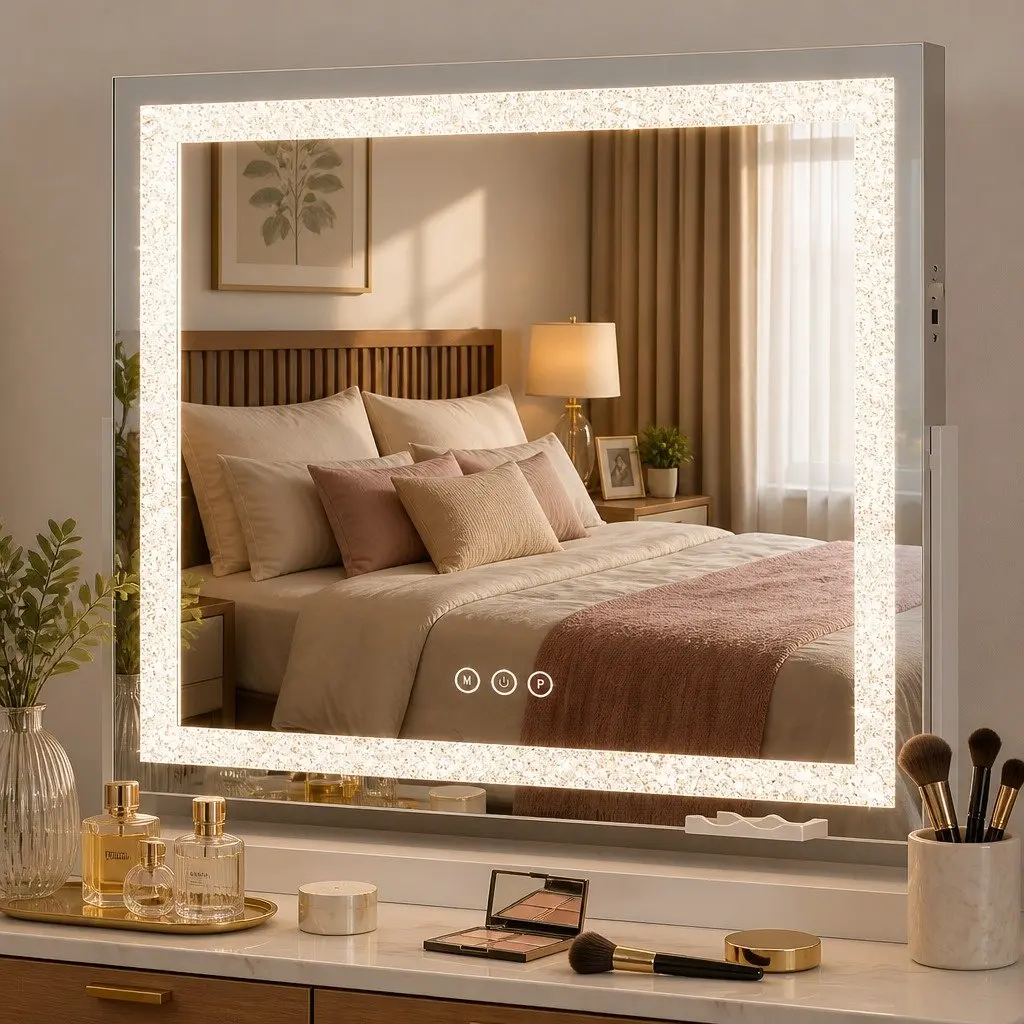 LED Makeup Mirror White 60x50cm 360 Degree Swivel Base Touch Controls
