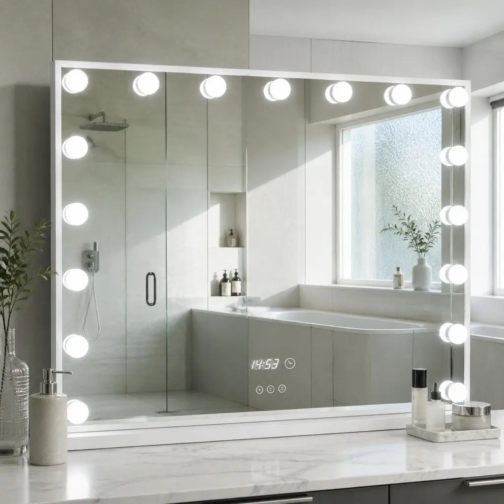 Makeup Mirror Yellow 80x60cm Adjustable LED Light Touch Control Free Standing