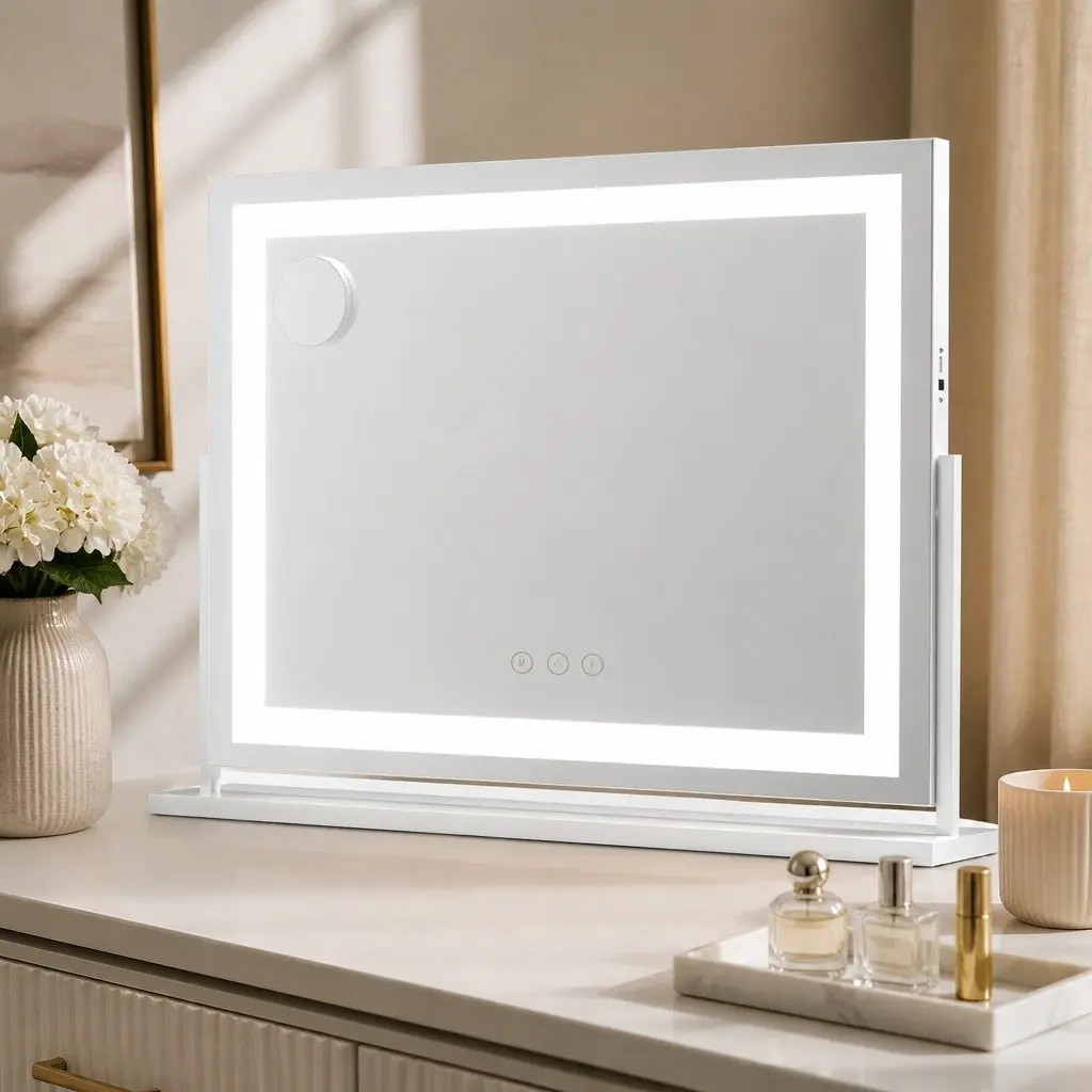 LED Makeup Mirror White 80x58cm 360° Rotatable Adjustable Brightness